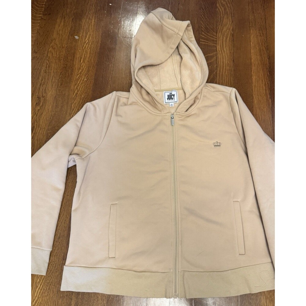Juicy Couture JUICY Women’s 1X Beige Full Zip Fleece Hoodie Pockets Logo